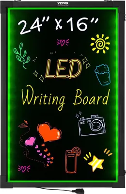 Zdjęcie produktu dla Tablica LED do pisania wiadomości, podświetlana tablica suchościeralna o wymiarach 24 x 16 cali, neonowy efekt menu, tablica do rysowania z 8 fluorescencyjnymi markerami kredowymi i pilotem, przetestowana zgodnie z normami UL.