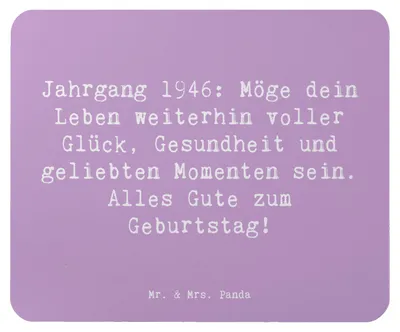 Produktbild von Mr. & Mrs. Panda Mousepad Spruch 1946 Geburtstag - Lavendeltraum - Geschenk, Gesundheit und Glückwünsche, Mauspad, Mouse Pad, pc, computer, Geburtstagsgruß, Erinnerungen