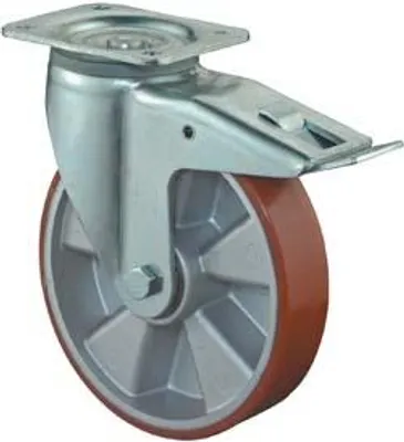 Imagen del producto de Rueda giratoria BS, modelo LB520.B90.100, con freno. Diámetro: 100 mm. Capacidad de carga: 200 kg. Placa de montaje: 105 x 85 mm. - LB520.B90.100
