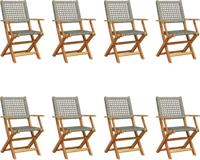 Produktbild von vidaXL Gartenstühle 8 Stk. Klappbar Grau Poly Rattan & Massivholz