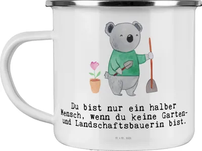 Produktbild von Mr. & Mrs. Panda Teebecher Garten- und Landschaftsbauerin Herz - Weiß - Geschenk, Gartenbau, Gärtnerei, Lustig, Tasse Emaille, Becher, Teetasse, Spruch, Haferl