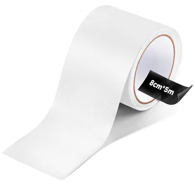 Productafbeelding van Reparatielint voor markezen, tenten en paviljoens, 5 meter x 8 cm, PVC, wit, waterdicht, geschikt voor vrachtwagenmarkezen