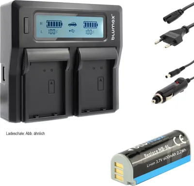 Produktbild von 1x Akku + Lader für Canon NB-9L IXUS 1000 1000HS 1100HS 500HS 600 mAh (3,7V)