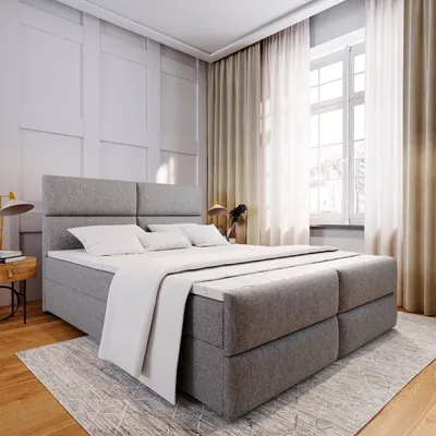 Produktbild von Masseno Boxspringbett MULEN 160X200 cm mit Fußteil,Bonell-Matratze und Topper, Stilvoll Polsterbett mit zwei Bettkästen - Hell Grau, SAWANA 21