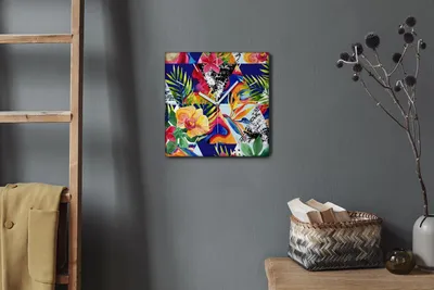 Produktbild von Coloray Hodiny Unikátní 30x30 cm  Tiché hodiny Pro obývací pokoj a kuchyň Nástěnné hodiny Plátno Bílé ručičky hodin - Květinový vzor