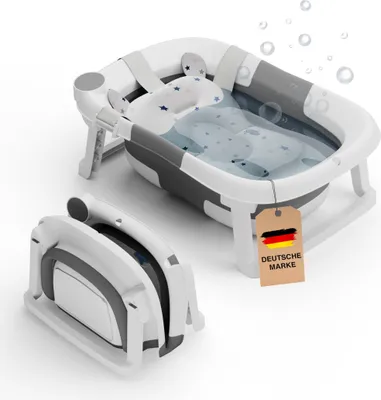 Produktbild von Lunora PopoPool Babybadewanne das Original | Platzsparende & faltbare Babywanne inkl. Komfort-Kissen | Hochwertige Kinderbadewanne BPA-Frei | Ideal für Baby 0-24 Monate | Inkl. E-Book