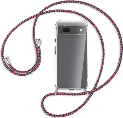 Produktbild von Handykette Backcover-Schutzhülle mit Band (Metall silberfarben) für Google Pixel 6a - silber/blau/rot
