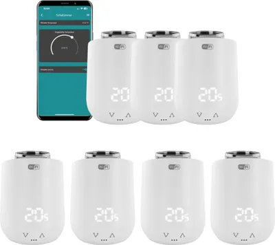 Produktbild von Eurotronic Comet WiFi Heizkörperthermostat Set - Smart Home Heizungssteuerung für 7 Heizkörper inkl. gratis App und Ventil-Adapter-Gutschein | Kompatibel mit jedem WLAN Router (2,4 GHz)