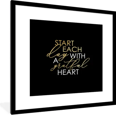 Produktbild von MuchoWow® Gerahmtes Poster Zitat - Herz - Gold - Schwarz 40x40 cm - Poster mit Schwarzem Bilderrahmen Wandposter Rahmen Foto Bilder - Poster - Plakat im Rahmen
