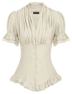 Produktbild von Scarlet Darkness Damen-Bluse, Kurzarm, Viktorianischer Stil, elegant, Schößchen,