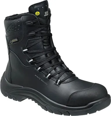 A black Steitz Secura safety boot is shown against a white background.