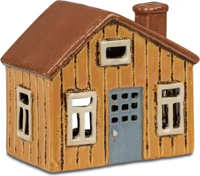 Produktbild von Windlicht Haus ANTIK H. 14cm orange braun aus Steinzeug Formano