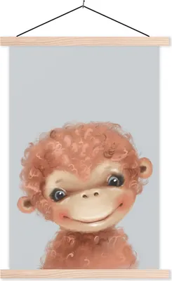 Produktbild von MuchoWow® Textilposter Affe - Kinder - Tier 40x60 cm mit holzfarbenen Rahmen - Poster