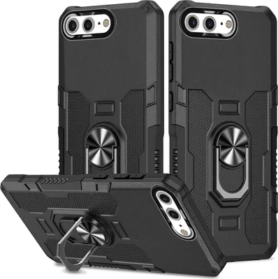 Produktbild von iPhone 8 Plus Hülle, Dual Layer Robuste Rüstung Ringhalter Ständer Schutzhülle für iPhone 8 Plus / 7 Plus / 6s Plus / 6 Plus Schwarz