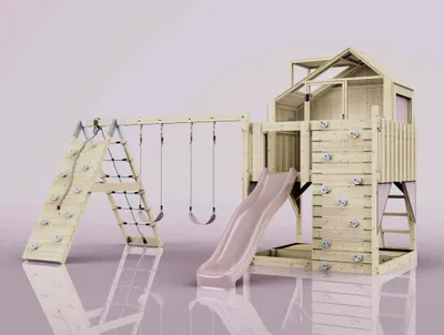 Produktbild von OutdoorToys Spielturm Oscar aus Holz in Rosa Kinderschaukel