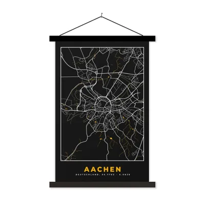 Produktbild von MuchoWow® Textilposter Aachen - Gold - Stadtplan - Karte - Deutschland 40x60 cm mit schwarzem Rahmen - Wanddekorationen