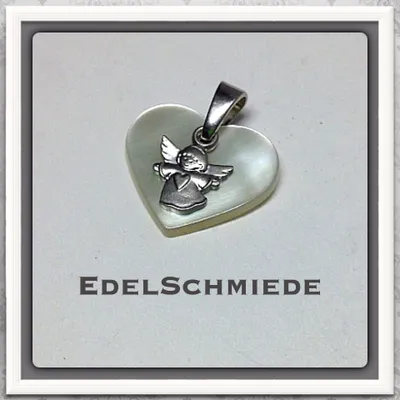 Produktbild von Edelschmiede925 niedliches Perlmuttherz mit kleinem Engel 925