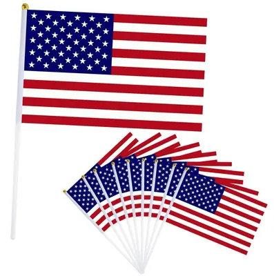 Image de 10 drapeaux américains, dimensions 21x14 cm, en polyester, pour les fêtes et la décoration