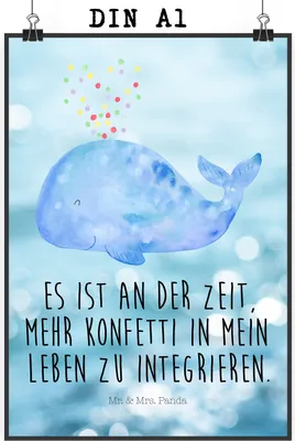 Produktbild von Mr. & Mrs. Panda Bild Wal Konfetti DIN A1 - Oceanblue - Geschenk, wanddeko, Abnehmen, Diät, Kunstdruck, Wandbild, Meer, drucke, Wale, Geburtstag, Plakat