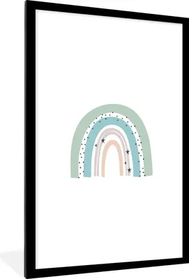Produktbild von MuchoWow® Gerahmtes Poster Regenbogen - Kinder - Sterne - Tupfen - Pastell 60x90 cm - Poster mit Schwarzem Bilderrahmen Wandposter Rahmen Foto Bilder - Dekoration - Wandposter Wohnzimmer - Hochwertig
