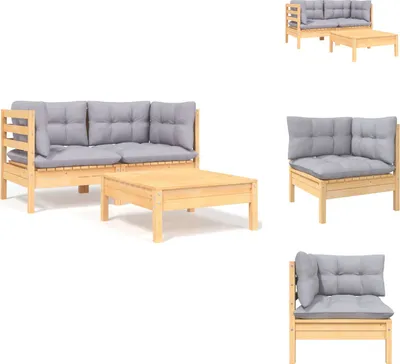 Produktbild von vidaXL 3-tlg. Garten-Lounge-Set mit Grauen Kissen Kiefer Massivholz -  Gartensofaelemente