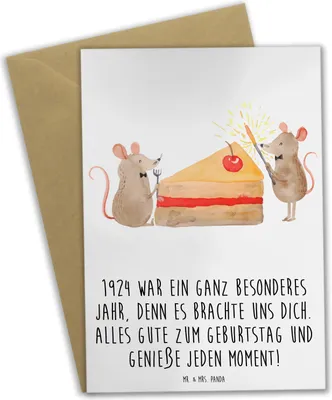 Produktbild von Mr. & Mrs. Panda Grußkarte 1924 Geburtstag - Weiß - Geschenk, kommunionskarte, besondere Geschenke, Happy Birthday, einladungskarten, Geburtstagsgeschenk, feiern, Alter
