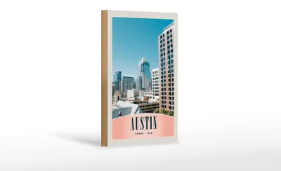 Produktbild von Holzschild Reise 12x18 cm Austin Texas Amerika Hochhaus Gebäude