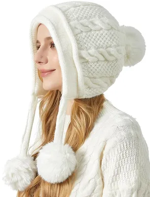 Obrázok produktu pre Dámska pletená zimná čiapka s pompom a ochránčkami na ušiach