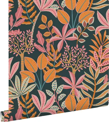 Produktbild von ESTAhome Tapete Blätter Orange, Rosa und Dunkelblau 50 x 900 cm