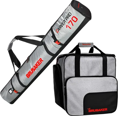 Produktbild von Brubaker Kombi Set CarverTec Pro - Skisack 170 cm und Skischuhtasche für 1 Paar Ski + Stöcke + Schuhe + Helm - Silber Rot