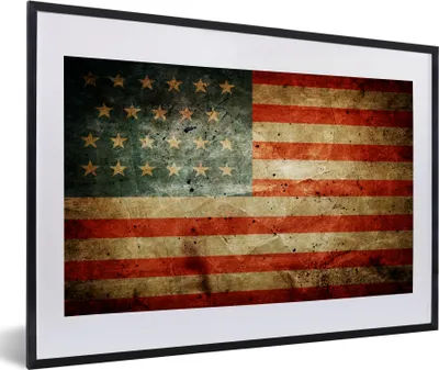 Produktbild von MuchoWow® MuchoWow® Gerahmtes Poster Flagge - Vintage - USA 60x40 cm - Poster mit zchwarzem Bilderrahmen - Schlafzimmer - Plakat in Rahmen - Drucken