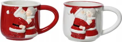 Produktbild von Tasse Keramik 8,5cm Weihnachtsmann mit Frau Rot / Weiß 1 Stück sort