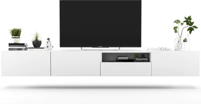 Produktbild von 2 Stk Hängende TV-Schrank 2 x Enjoy TV Loft Style Hängeschränke Hängend Modern Lindner Möbel 240cm x 30cm x 35cm Farbe: Weiß matt - Weiß matt
