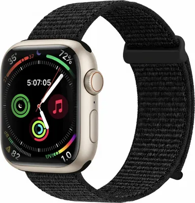 Produktbild von Smartwatch Armband für Apple Watch Series 1 42mm Nylon Textil Band Ersatzband Wechselband Klettverschluss flexibel atmungsaktiv Schwarz