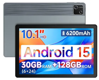 Obrázek produktu pro 10palcový tablet s Androidem 15, 30 GB RAM, 128 GB, 6200 mAh, Widevine L1, Wi-Fi 6, Bluetooth 5.3