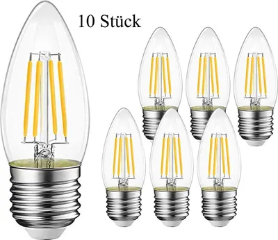 Produktbild von 10 Stück E27 Kerze LED Lampe Glühbirne 400lm 3000K Warmweiß C35 Glas Kerzenlampe
