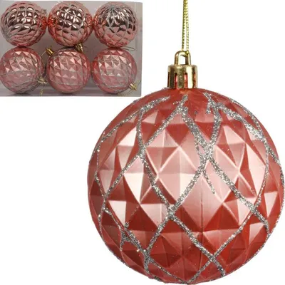 Produktbild von Rosa Weihnachtskugeln mit Glitzerverzierung, Kunststoff, 6 Stück, 8 cm