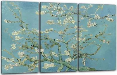 Produktbild von Leinwandbild 3-teilig (120x80cm): Vincent van Gogh - Mandelbaumzweige (1890), echter Holz-Keilrahmen inkl. Aufhänger, handgefertigt in Deutschland