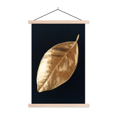 Produktbild von MuchoWow® Textilposter Blätter - Schwarz und Gold - Luxus - Natur - Pflanzen 40x60 cm mit holzfarbenen Rahmen - Poster
