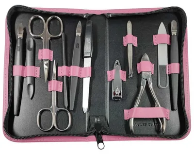 Produktbild von 12teiliges Solingen* Maniküre Set mit Leder-Etui Nagelpflege, Beere