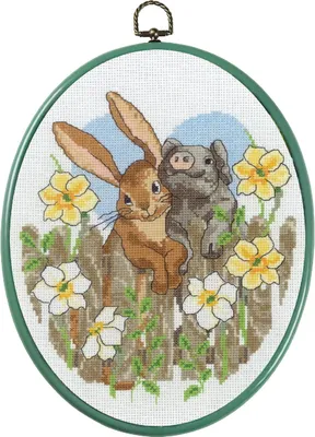 Image de Permin Kit de point de croix avec cadre "Nouveaux amis", motif à compter, 20x26cm, 92-9855