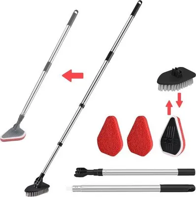Produktbild von Famanu Badreiniger 3-in-1 mit Verstellbarem Stiel - Fliesen- und Duschreiniger mit 180 Grad Drehkopf