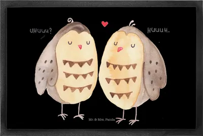 Produktbild von Mr. & Mrs. Panda Bodenvorleger Eulen Liebe 50 x 75 cm - Schwarz - Geschenk, Liebesgeschenk, fußmatte, Schmutzfangmatte, Schmutzfänger, Eule, Freundin, Paar, Fußabstreifer