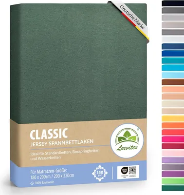 Produktbild von leevitex® Premium Wasserbett & Boxspringbett Spannbettlaken | 100% Baumwolle | 150 g/m | Markenqualität |180 x 200 – 200 x 220 cm - Dunkelgrün
