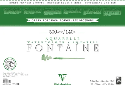 Produktbild von Clairefontaine Fontaine, Pack. 5 Bogen Aquarellpapier 56x76cm weiß 975711FC