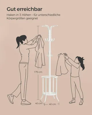 Produktbild von Songmics Metall Kleiderständer weiß mit Schirmständer