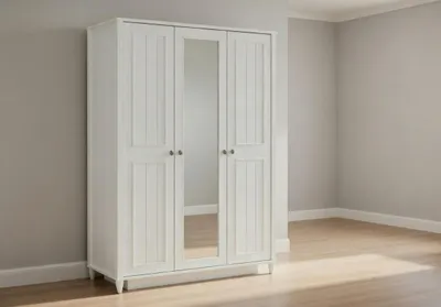 Produktbild von Weißer Kleiderschrank mit Spiegel für modernes Schlafzimmer