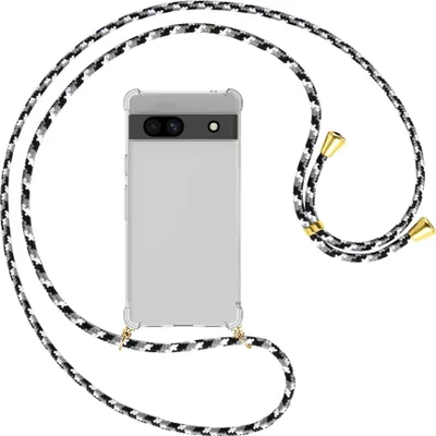 Produktbild von Handykette Backcover-Schutzhülle mit Band (Metall goldfarben) für Google Pixel 7a - schwarz/grau/weiß
