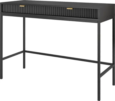 Produktbild von Selsey Schminktisch Vellore - Schreibtisch mit Schubladen, Schwarz mit geriffelten Fronten und schwarzen Metallbeinen, 104 cm breit