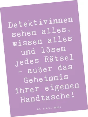 Produktbild von Mr. & Mrs. Panda Postkarte Spruch Detektivin Rätsel - Lavendeltraum - Geschenk, bildkarte, kreative Geschenke, detektivisches Denken, Beruf, humorvoller Detektivspruch